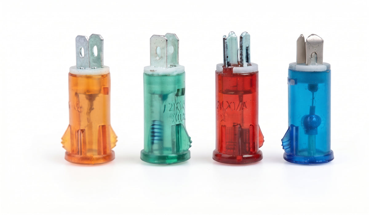 LED Warning Dash Light 20mm - 12V Battery / Oil Indicator, Red, Amber, Green & Blue