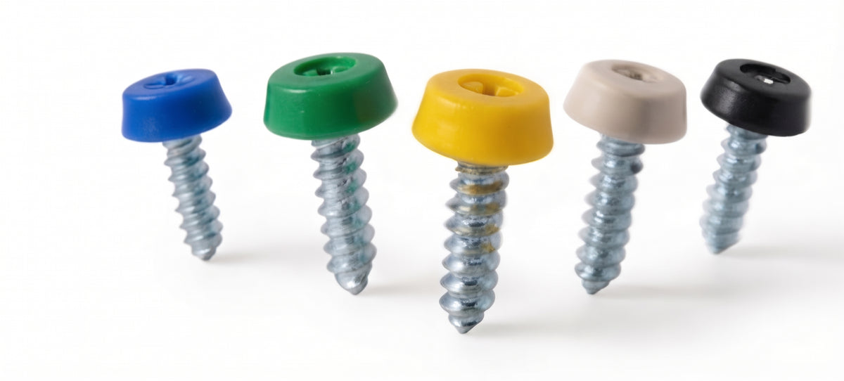 Number Plate Screws - Oversized Moulded Head Polytop Caps, 8G 19mm
