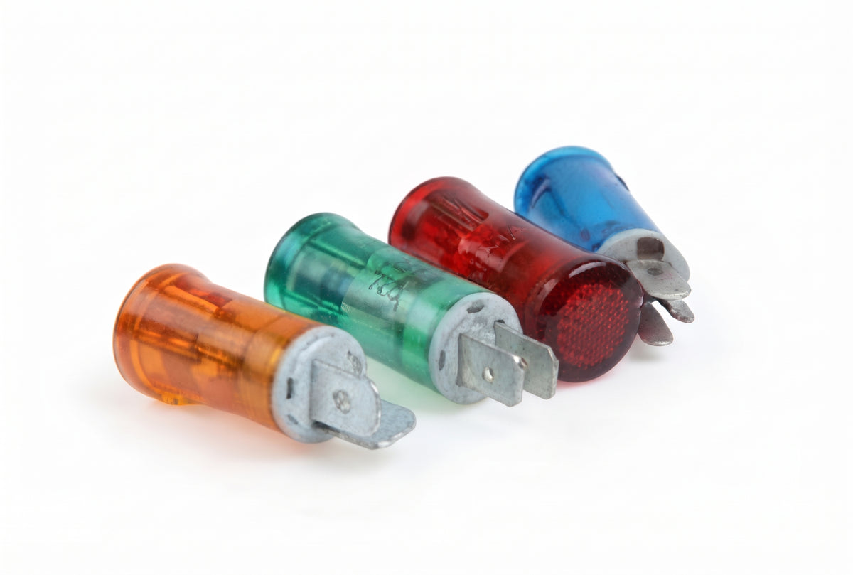 LED Warning Dash Light 20mm - 12V Battery / Oil Indicator, Red, Amber, Green & Blue