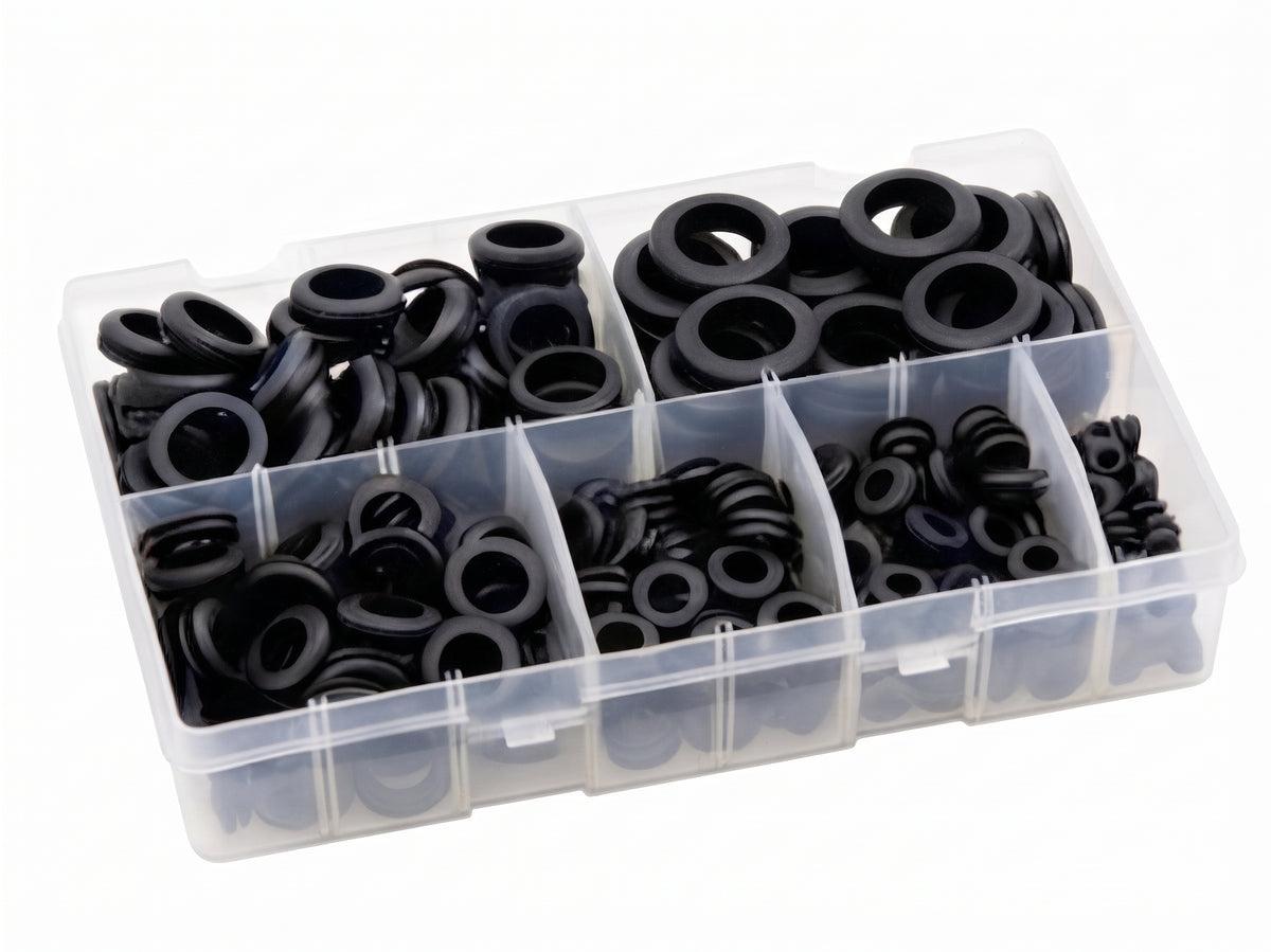 280Pcs Assorted Box of Wiring Grommets – Open Rubber Grommets 6mm–25mm | 280x Wiring Grommets