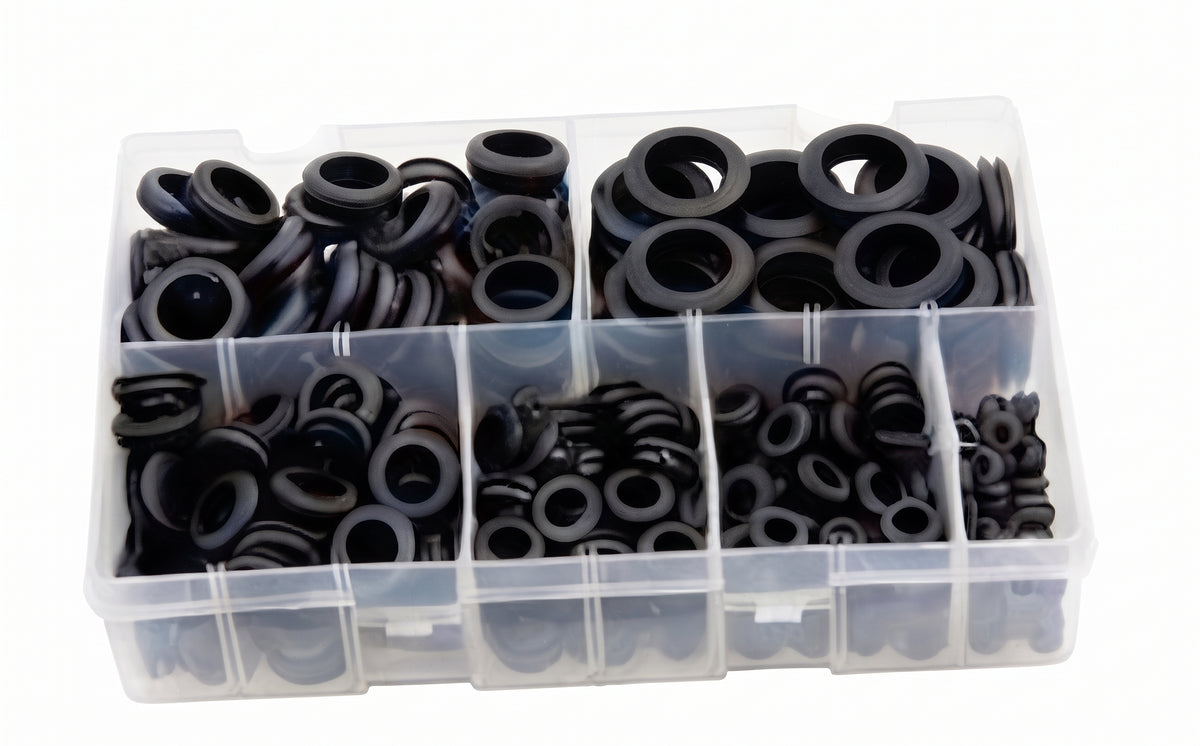 280Pcs Assorted Box of Wiring Grommets – Open Rubber Grommets 6mm–25mm | 280x Wiring Grommets