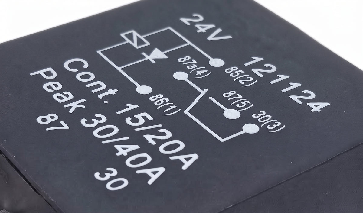 Micro Relay 5 Pin 24V 20A + Diode - Changeover, Truck, Van & Marine