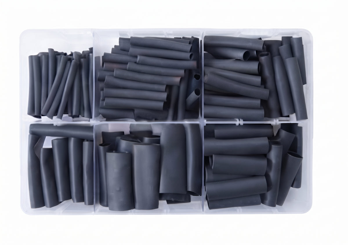 225pc Assorted Adhesive Lined Heat Shrink Tubing Box - Black 3:1, 3mm to 18mm