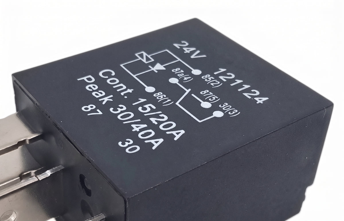 Micro Relay 5 Pin 24V 20A + Diode - Changeover, Truck, Van & Marine