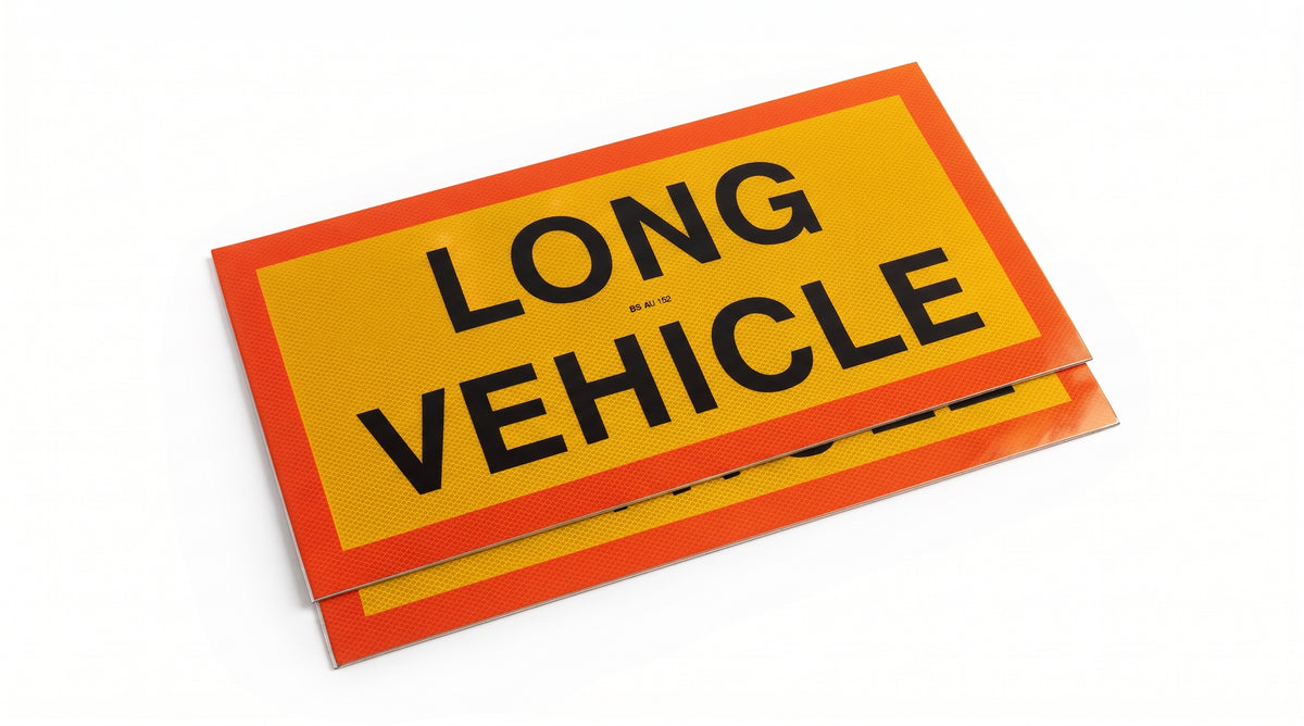 2x Universal Rear Marker Board LONG VEHICLE Pair Aluminium Backed 525mm x 250mm