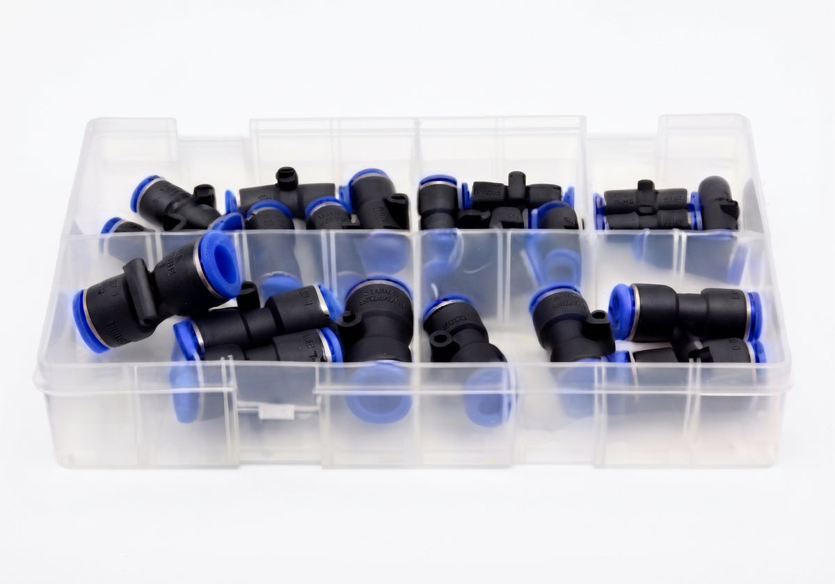 24pcs Assorted Box of Push Fit Connectors – Metric Pneumatic Speed Fit | Push Fit Connectors Metric (4–12mm)