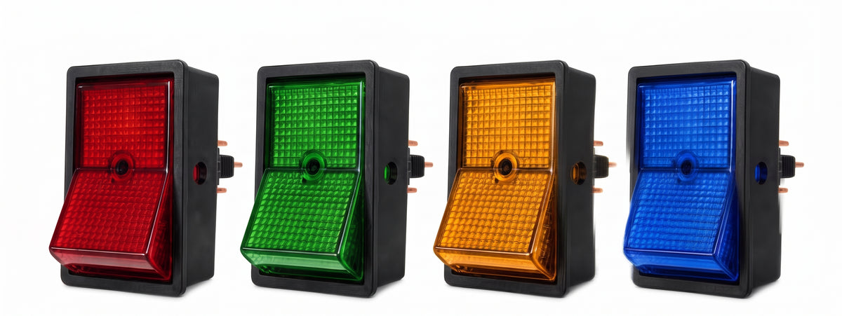 Illuminated Rocker Switch - ON/OFF, 16A 12V, 12.5mm Panel Mount