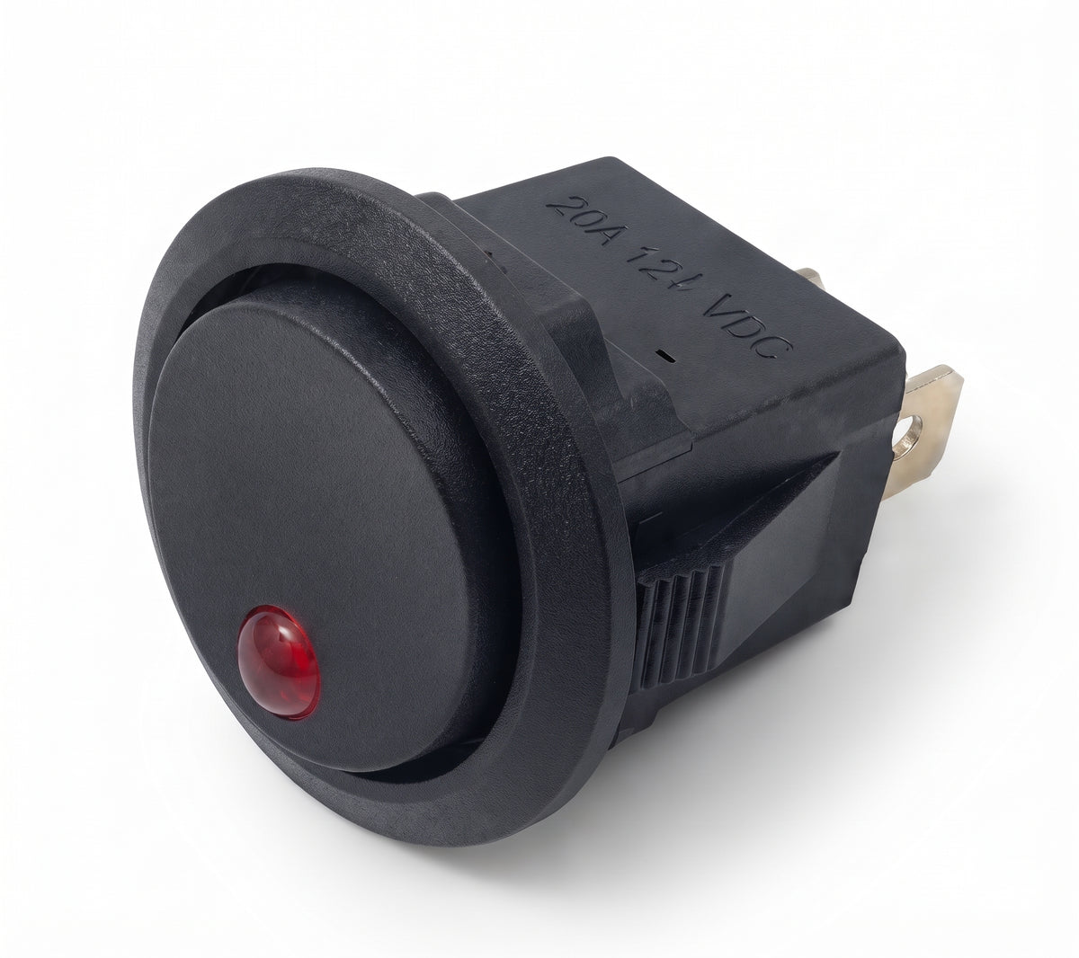 LED Rocker Switch - ON/OFF, 16A 12V, Round Panel Mount