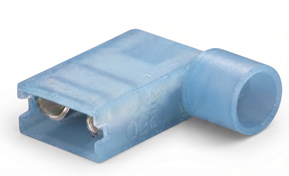 Insulated Flag Terminal Connectors 90° – Crimp On Right Angle Electrical Terminals 6.3mm