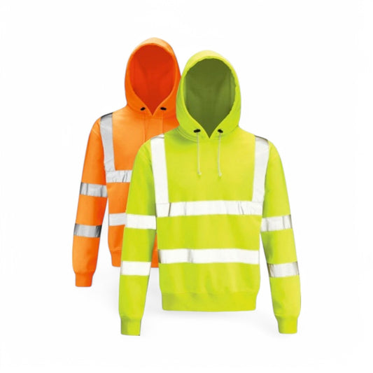 Hi Vis Safety Hoodie Pullover – Class 3 High Visibility Workwear | Fleece Hoody with Pocket | Yellow or Orange