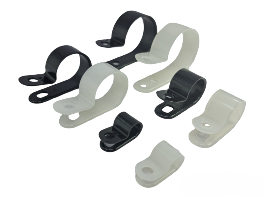 Nylon P Clips Black & White Plastic Cable Clamps for Wiring Tubing & Cable Management