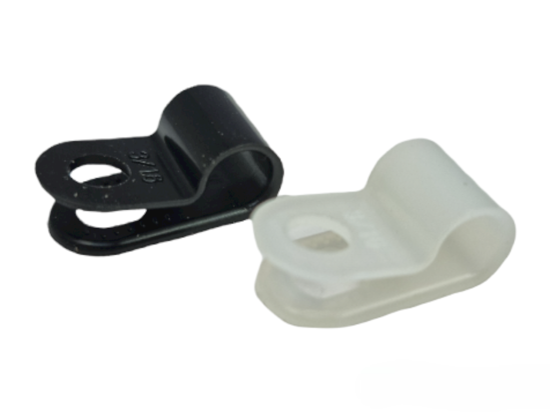 Nylon P Clips Black & White Plastic Cable Clamps for Wiring Tubing & Cable Management