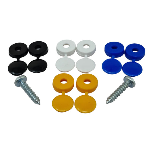 Number Plate Fitting Caps & Screws Kit – Flip Top Hinged Screw Covers GB UK EU | Flip Top Number Plate Caps & Screws