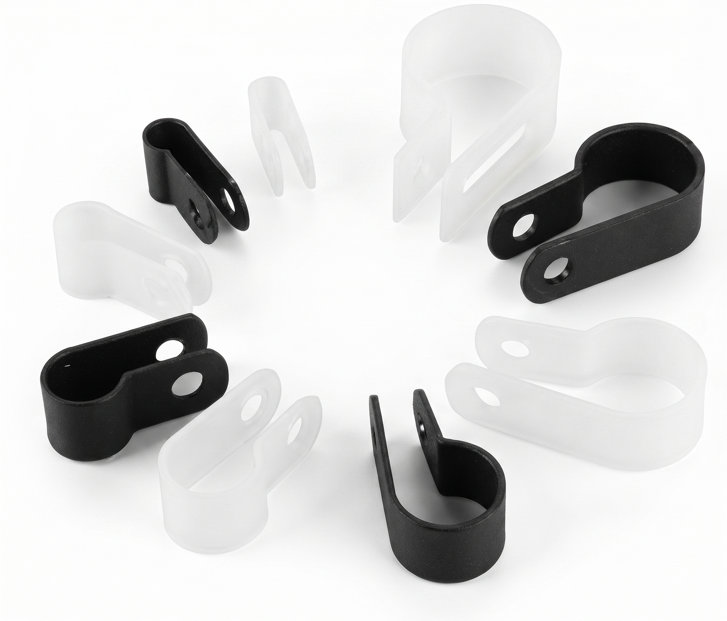 Nylon P Clips - Black & White, 3mm-28mm