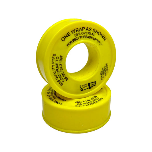 PTFE Thread Seal Tape (Gas) – Yellow High-Density Gas & Hot Water Tape 12mm x 5m