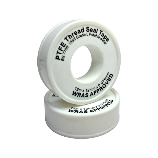 PTFE Thread Seal Tape (Water) – White WRAS-Approved Plumbers Tape 12mm x 12m