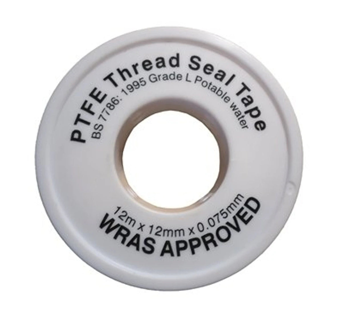 PTFE Thread Seal Tape (Water) – White WRAS-Approved Plumbers Tape 12mm x 12m