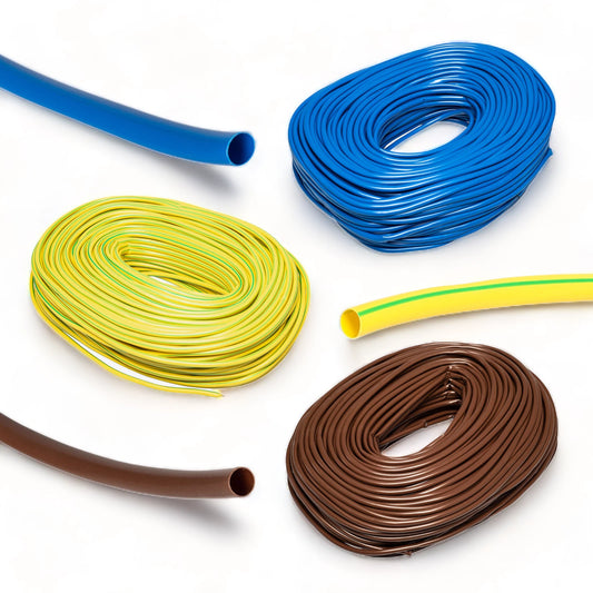 PVC Electrical Sleeving – Brown, Blue & Earth (Green/Yellow) Cable Wire Tubing 2mm–4mm | Electrical PVC Sleeving