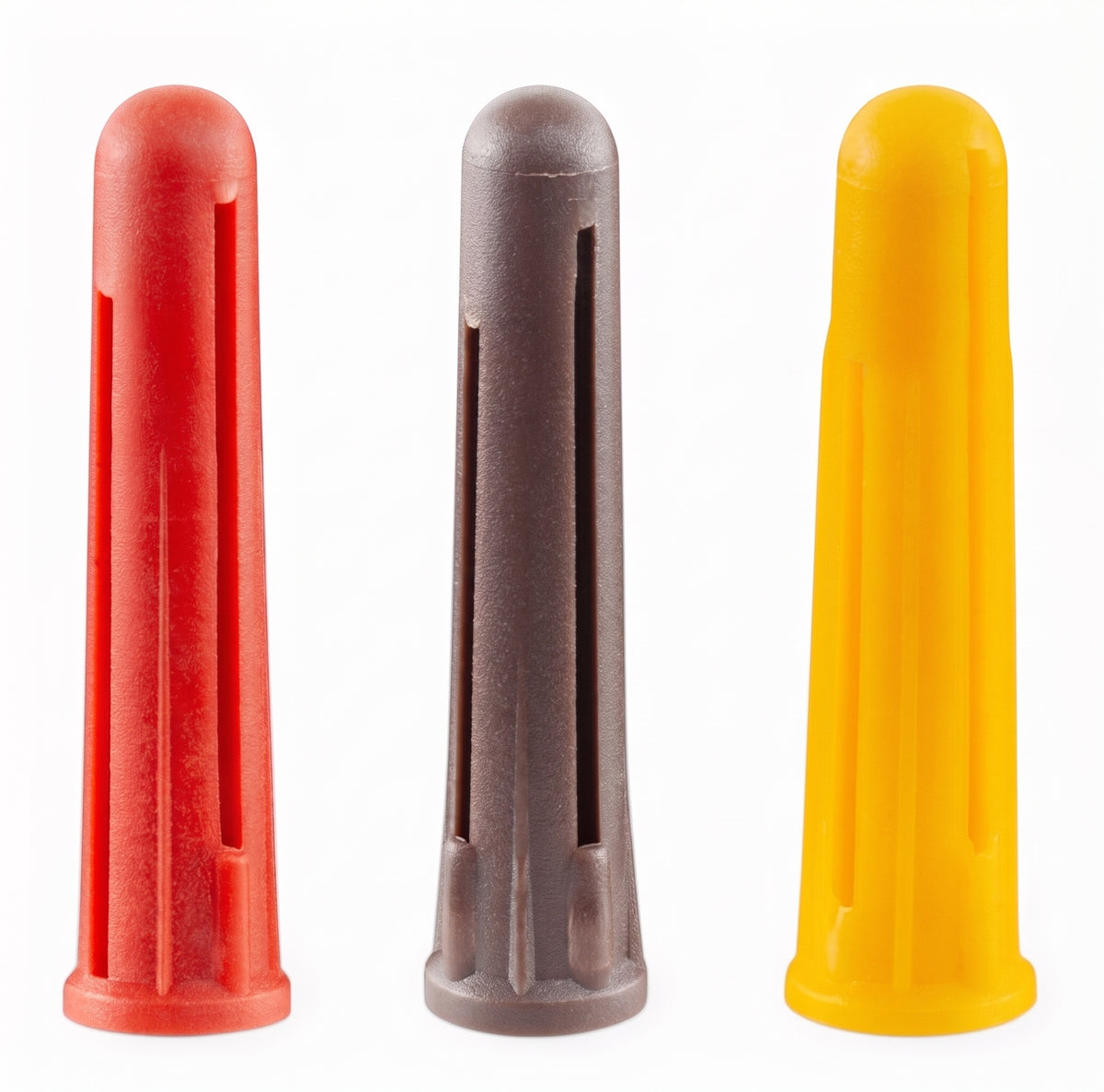 Plastic Wall Plugs - Red, Brown & Yellow, Ribbed