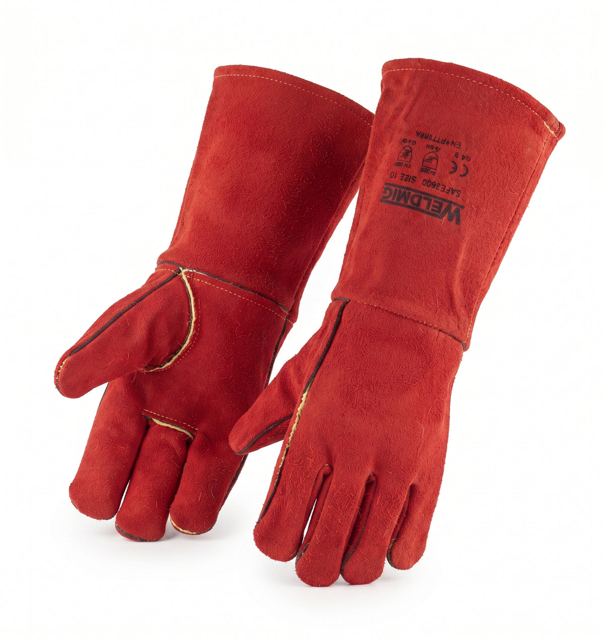 Red Superior MIG Welding Gauntlets Heat Resistant Leather Protective Gloves – Size 10 Heavy Duty