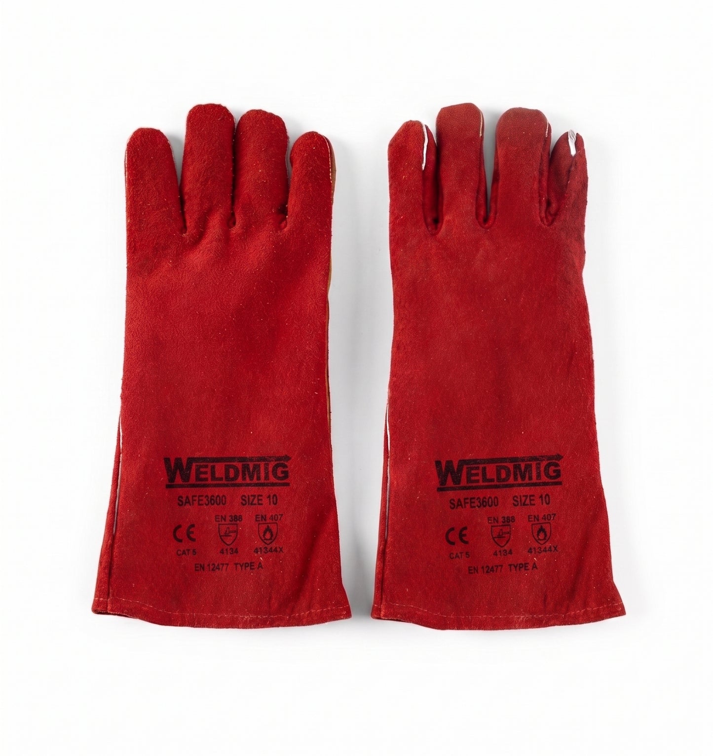 Red Superior MIG Welding Gauntlets Heat Resistant Leather Protective Gloves – Size 10 Heavy Duty