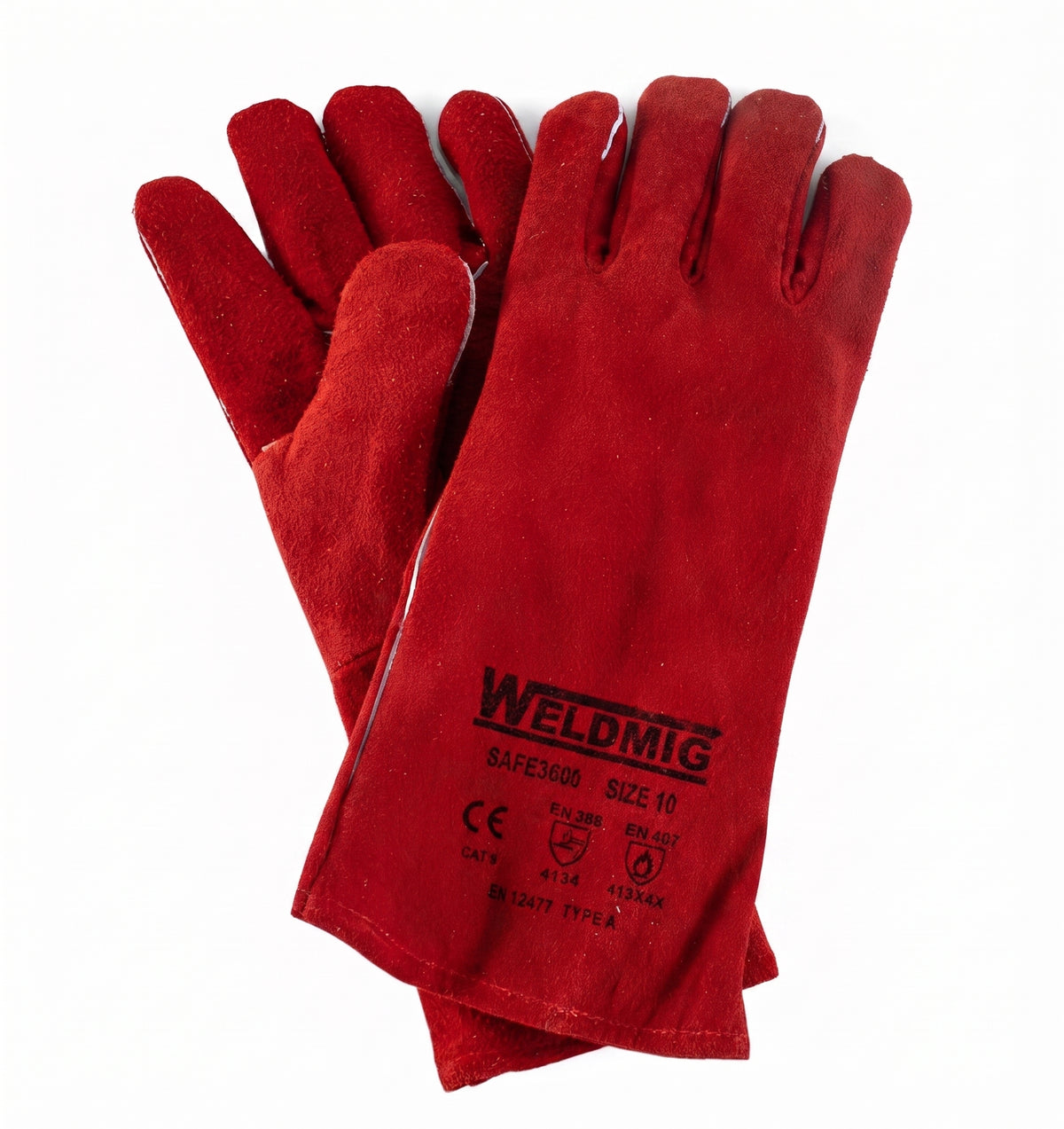 Red Superior MIG Welding Gauntlets Heat Resistant Leather Protective Gloves – Size 10 Heavy Duty