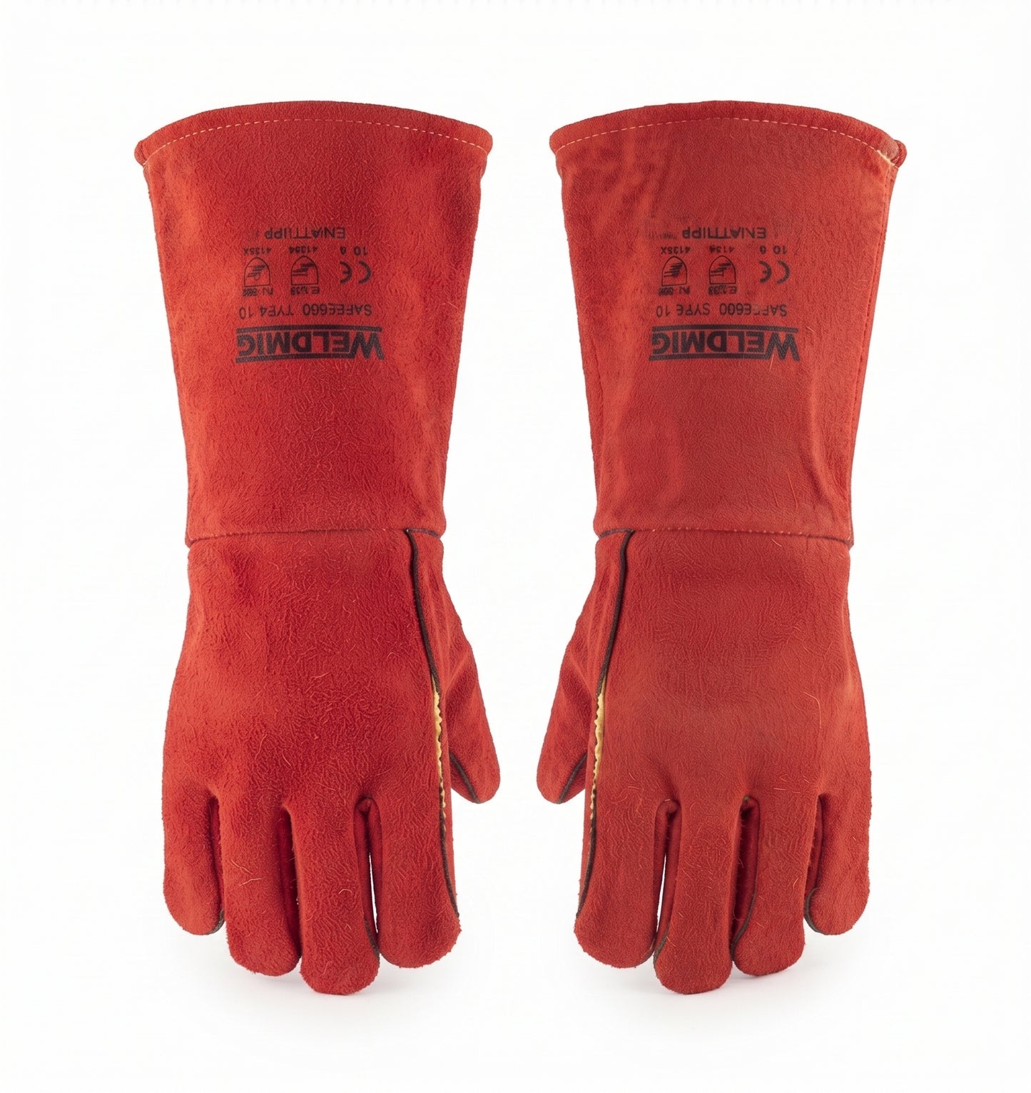 Red Superior MIG Welding Gauntlets Heat Resistant Leather Protective Gloves – Size 10 Heavy Duty