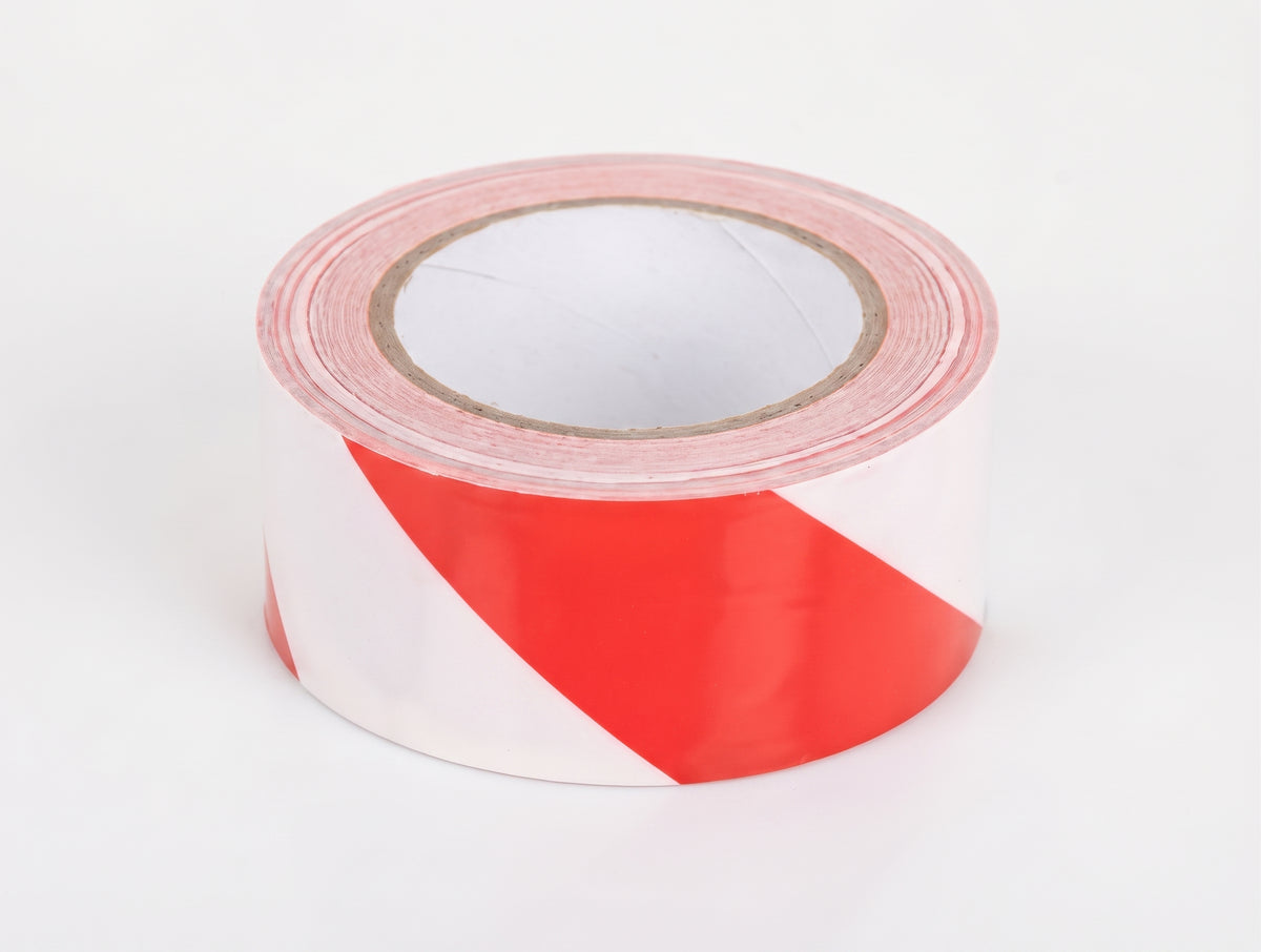 Red & White Hazard Warning Tape – Self-Adhesive PVC Floor Marking Tape (50mm x 33m)