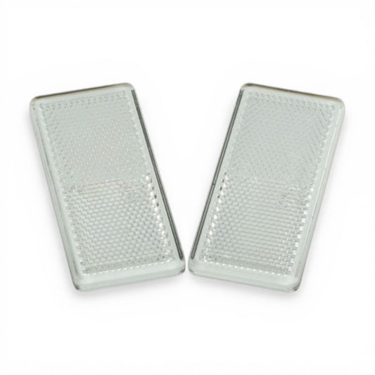 2x Self-Adhesive Clear Rectangular / Oblong Trailer Reflectors 94mm x 44mm Road Legal