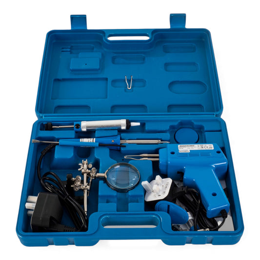 Soldering Kit – 30W Precision Iron & 100W Soldering Gun | Complete Set with Flux, Solder, Tools & Magnifying Stand