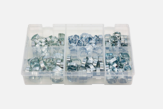 140pcs Assorted Box of O Clips – Double Ear Clamp Hose Clips 8–20mm | 140 x O Clips