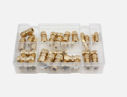 28pcs Assorted Box of Brass Tube Couplings – Metric Straight Connectors 4mm–12mm | 28 x Brass Tube Couplings