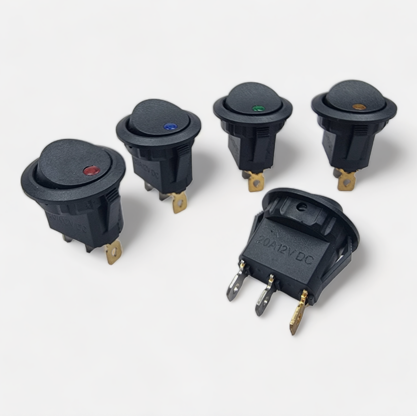 LED Rocker Switch ON/OFF 12V DC Round Panel Mount 16A SPST Illuminated Switch Red Green Blue Amber