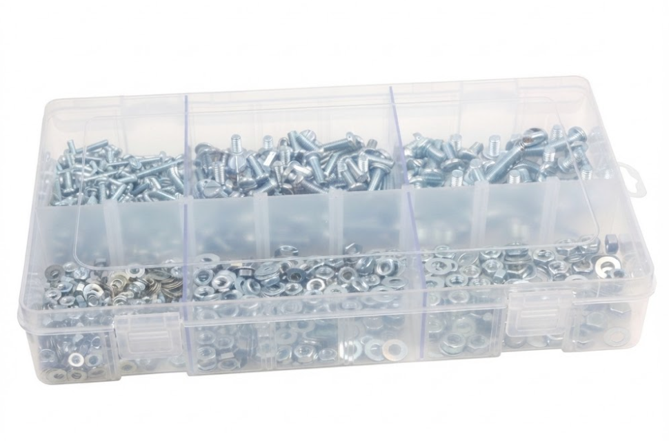 840pc Assorted Machine Screws, Nuts & Washers Box - M3, M4 & M5