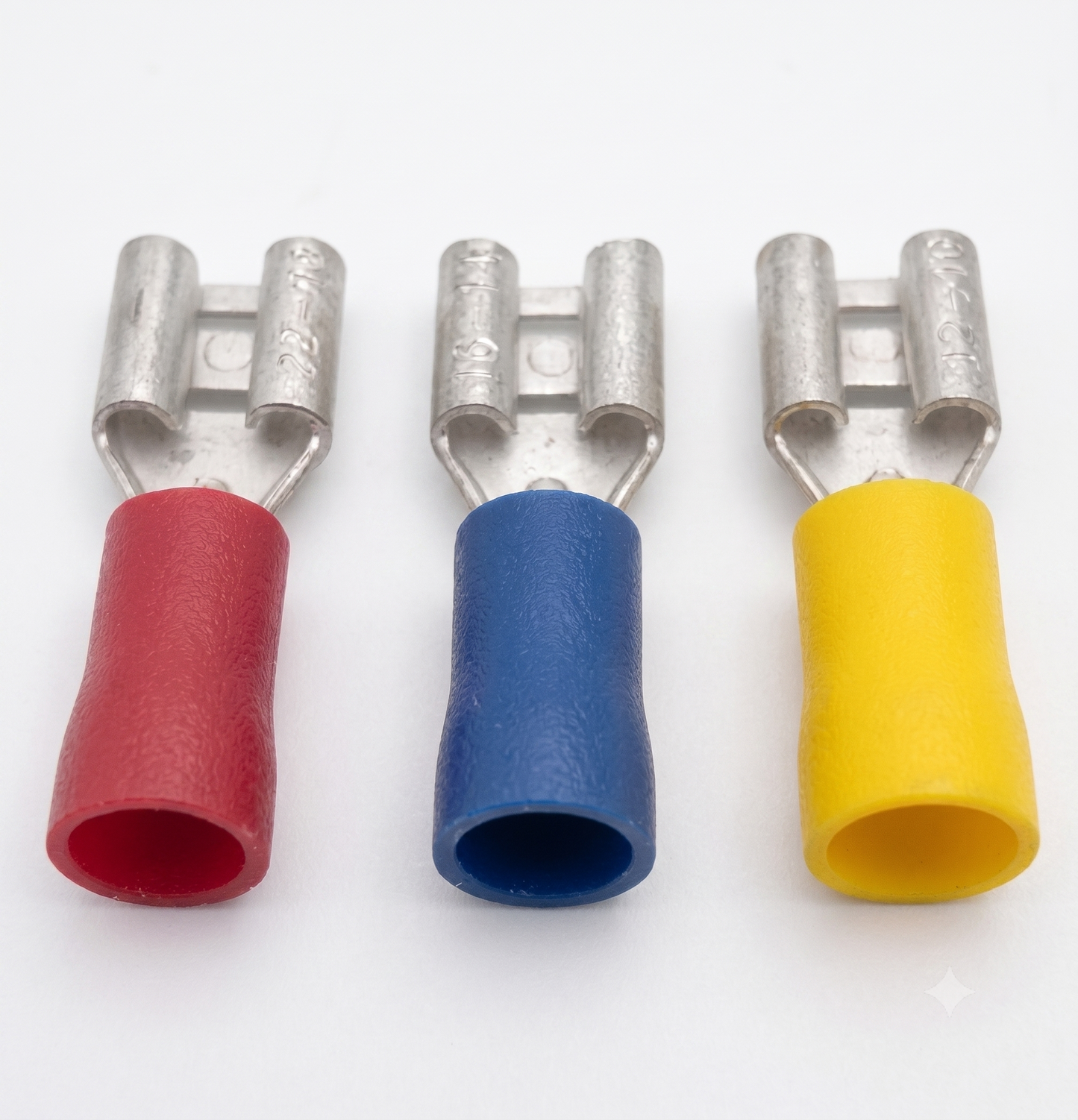 Insulated Female Spade Terminals – Half-Insulated Crimp (Red/Blue/Yellow)