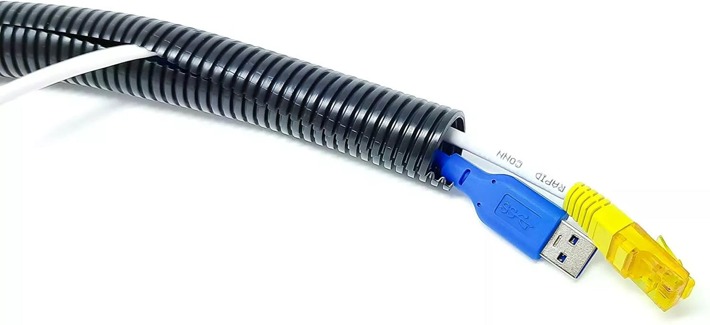 Flexible Cable Conduit Split Loom Sleeving – Electrical Wire Tidy Tubing | Black Cable Conduit