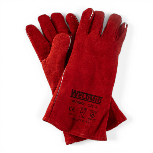Red Superior MIG Welding Gauntlets Heat Resistant Leather Protective Gloves – Size 10 Heavy Duty Welding Gloves (1 Pair)