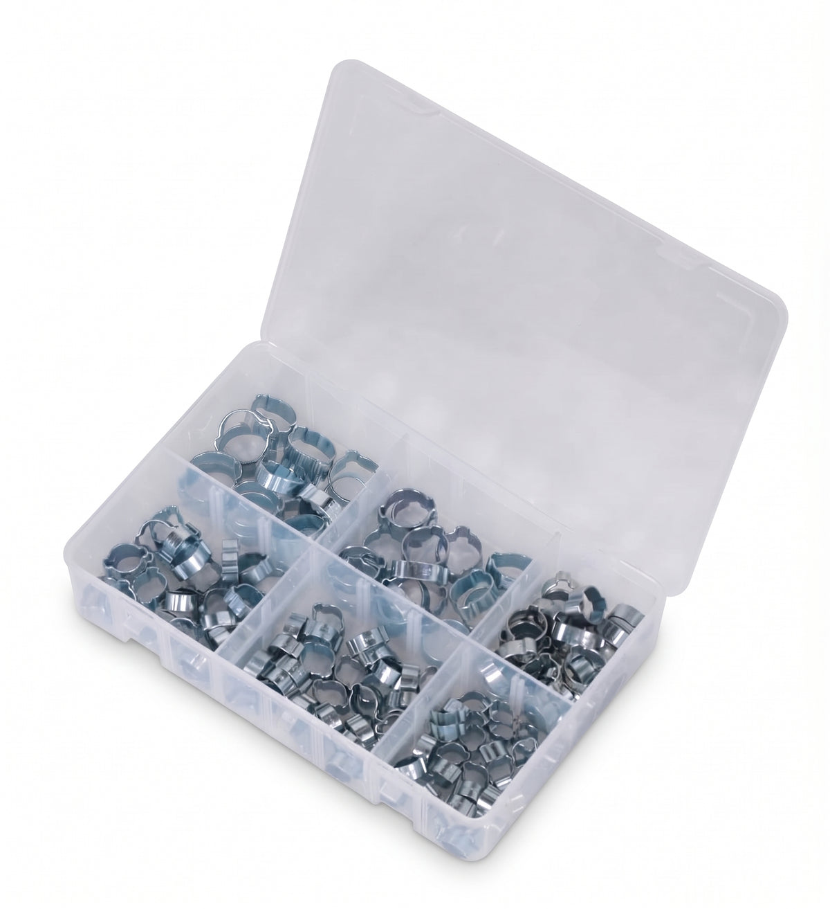140pc Assorted O Clips Box - Single Ear Hose Clamps, 8-20mm