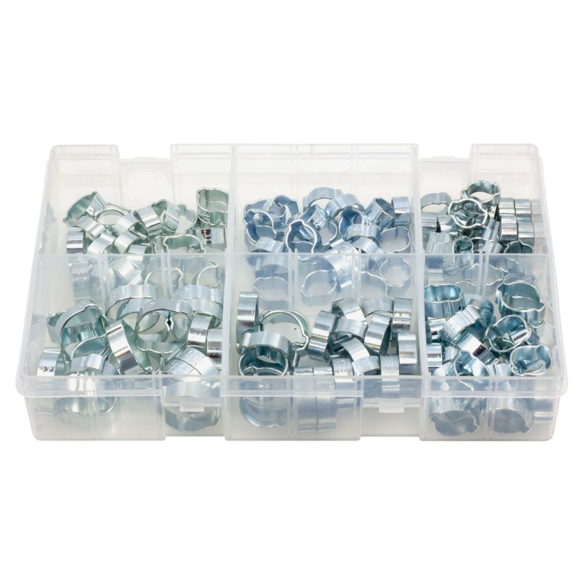 140pc Assorted O Clips Box - Single Ear Hose Clamps, 8-20mm