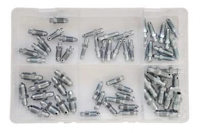60pcs Assorted Brake Bleed Screws Set – Metric & Imperial Caliper Nipples | Partitioned Box
