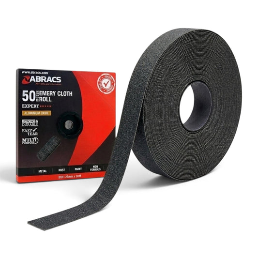 25mm Emery Roll 50m - Aluminium Oxide Cloth, Blue Twill