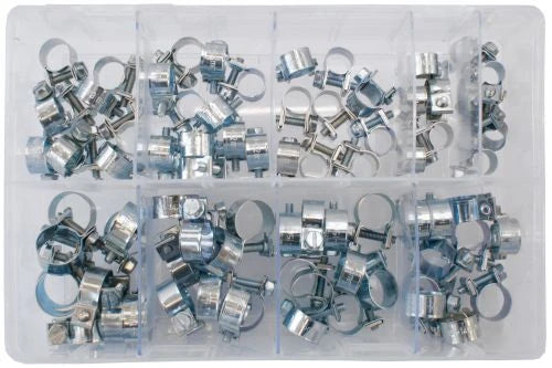 75pcs Assorted Box of Stainless Steel Mini Hose Clips - 7-17mm